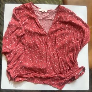 Elegant Burgundy Blouse with White Dots